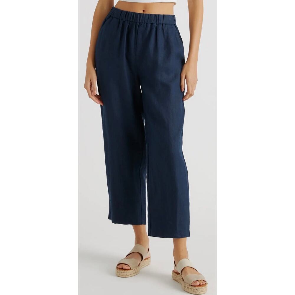 Quince 100% European Linen Pants Elastic Waistband Navy Women's 1X